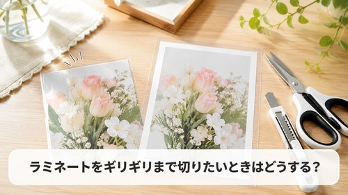 ラミネートを紙のギリギリまで切りたいときの注意点を表した画像